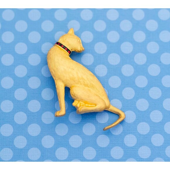 Vintage Mid Century Golden Cat Gold Tone Brooch - M4 - Picture 1 of 4